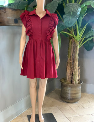 Wine Ruffle Dress