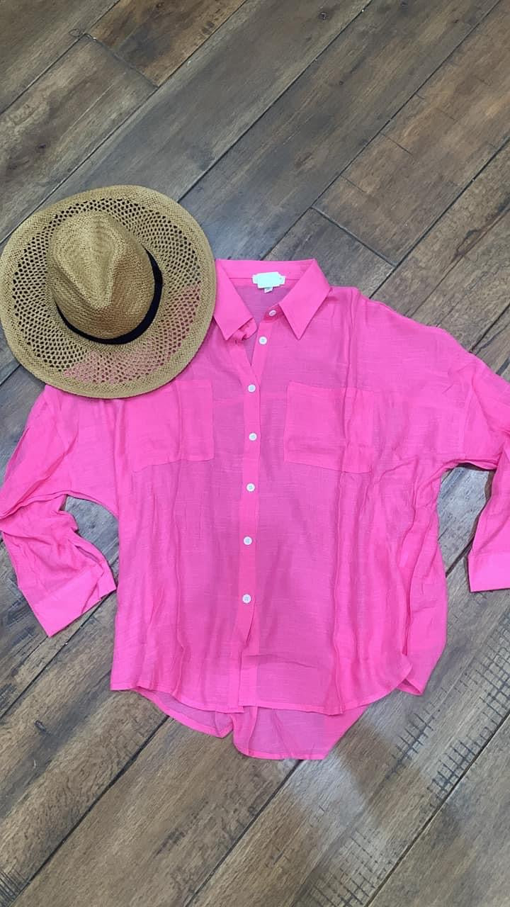 Hot Pink Sheer Button Down